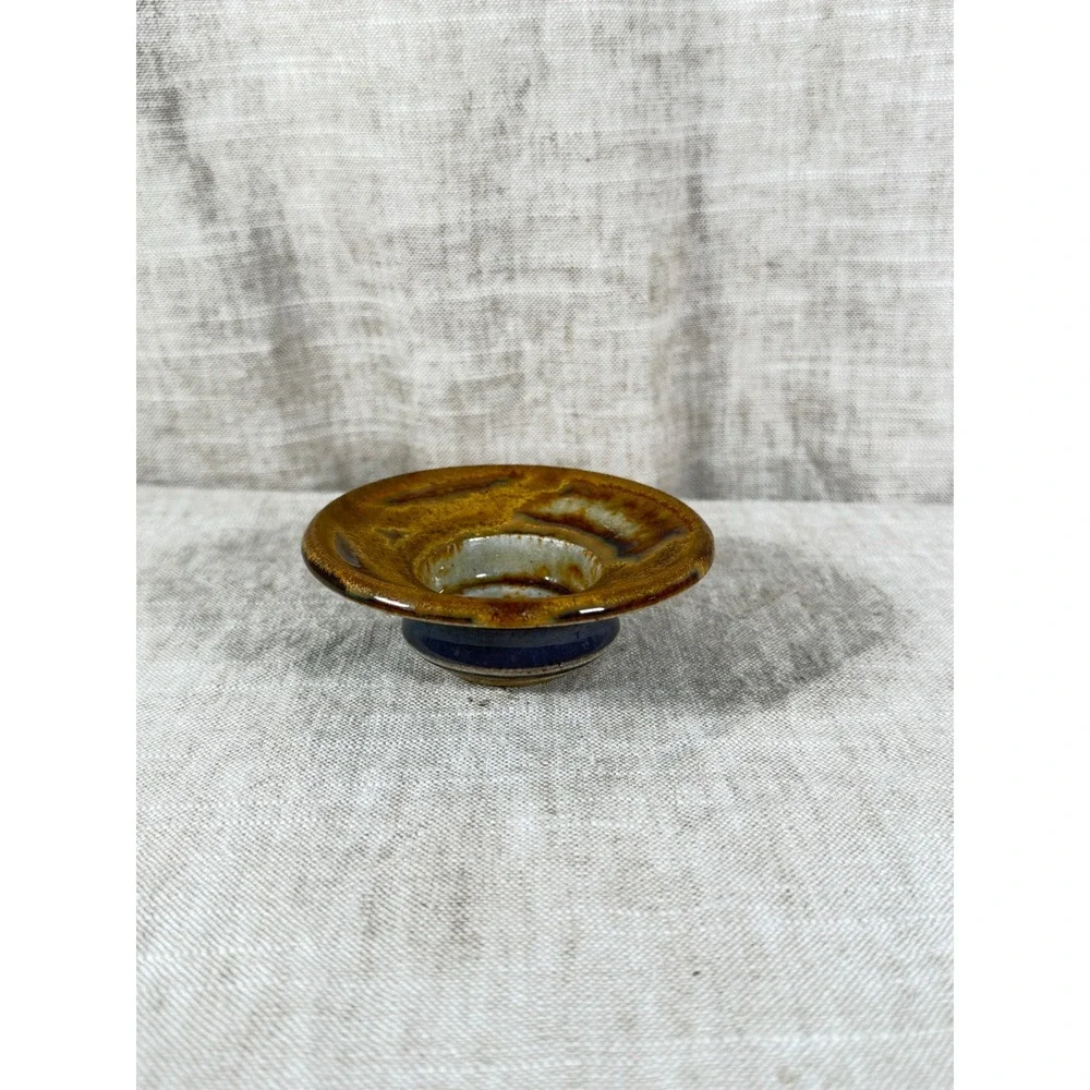 Studio Pottery Candle Holder Unisex OS Brown Blue Good Vintage Stoneware MCM